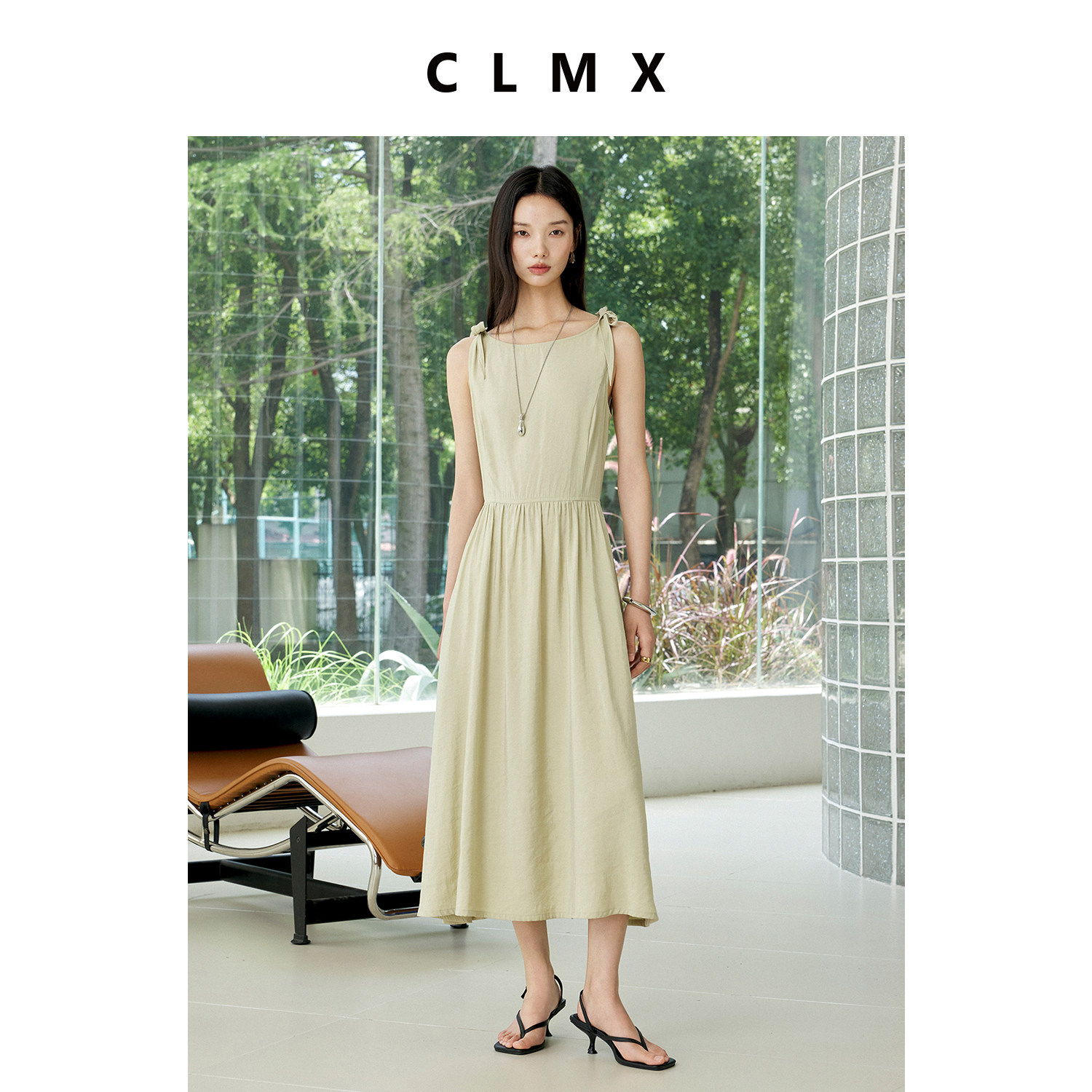 CLMX夏季简约绑带无袖连衣裙