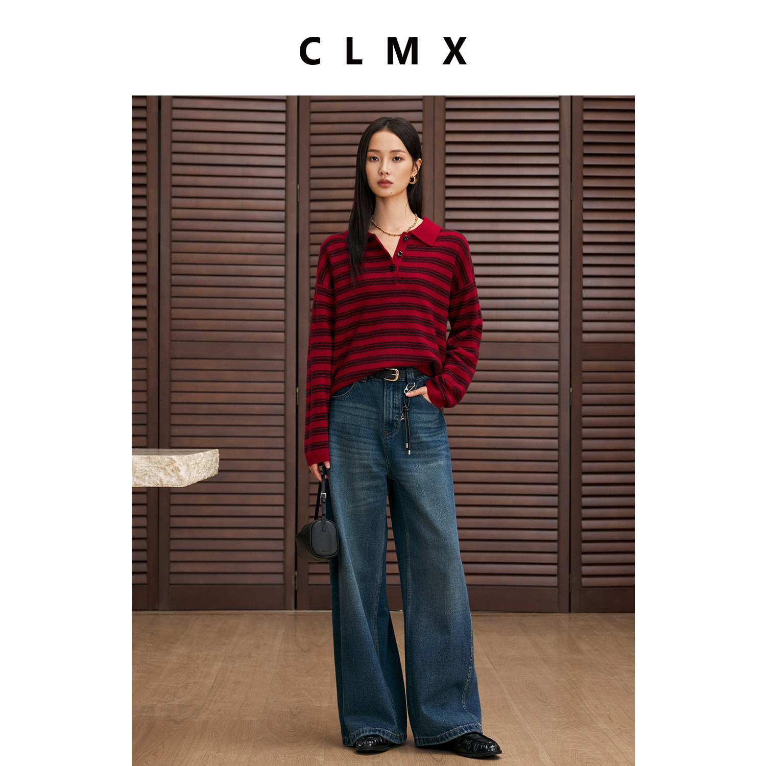 CLMX100%绵羊毛条纹针织毛衣