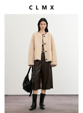 CLMX慵懒感圆领外套100%绵羊毛叠穿自在显瘦不臃肿秋冬上衣
