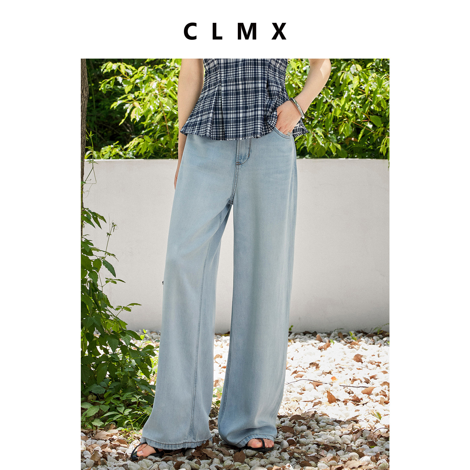 CLMX莱赛尔复古阔腿牛仔裤女