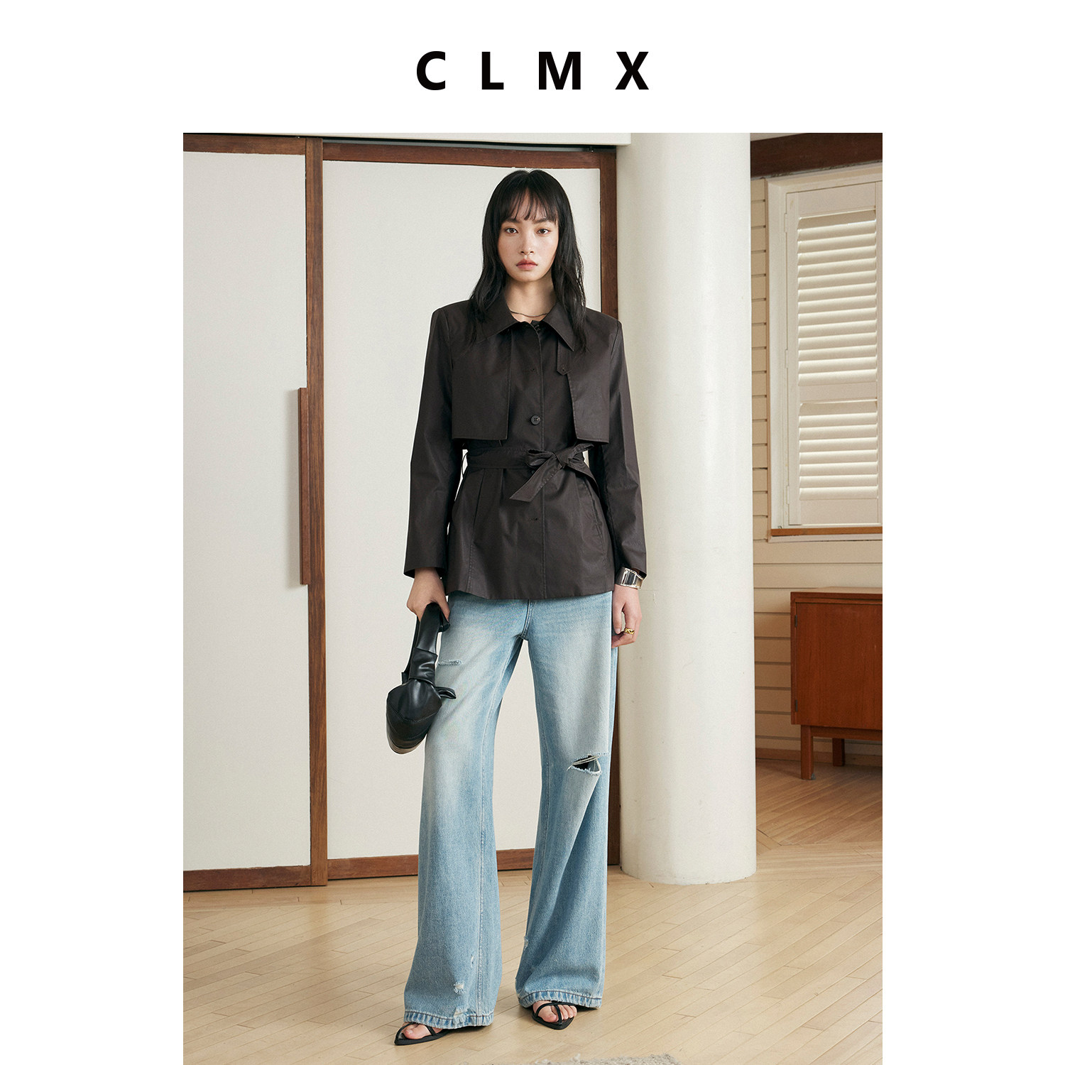 CLMX仿皮肌理修身短款夹克女