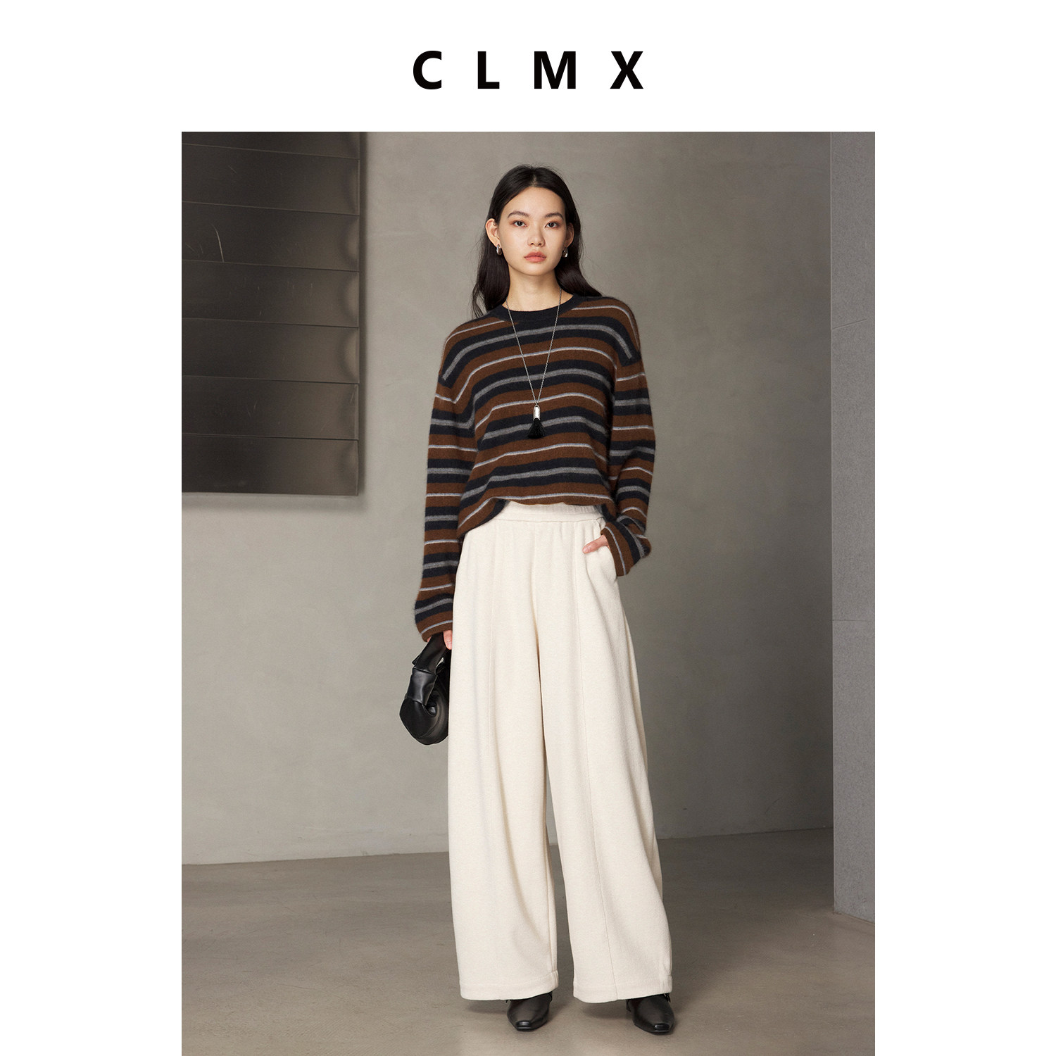 CLMX醋酸羊绒花纱双面复合针织布立裁松弛阔腿裤型加厚抽绳休闲裤,女装/女士精品,休闲裤,淘宝优惠券,粉丝福利购,淘宝优惠卷