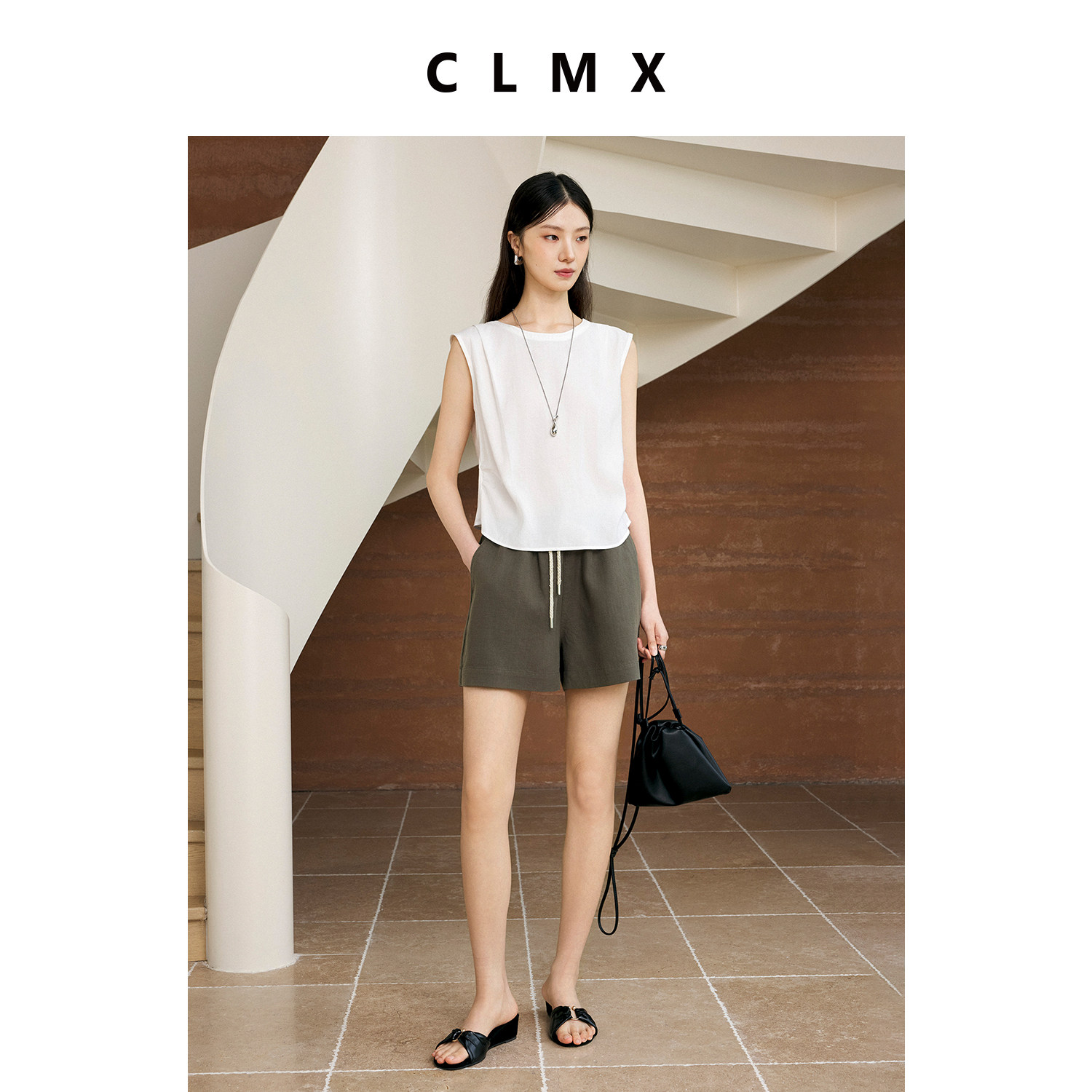 CLMX复古蕾丝拼接无袖衬衫女