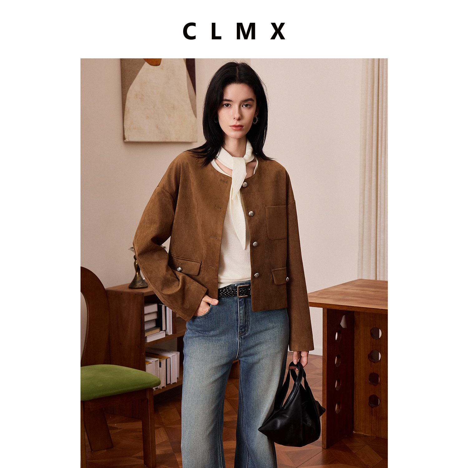 圆领简约风廓形聚酯纤维复古宽松