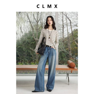 CLMX复古棉亚麻圆领宽松长袖上衣