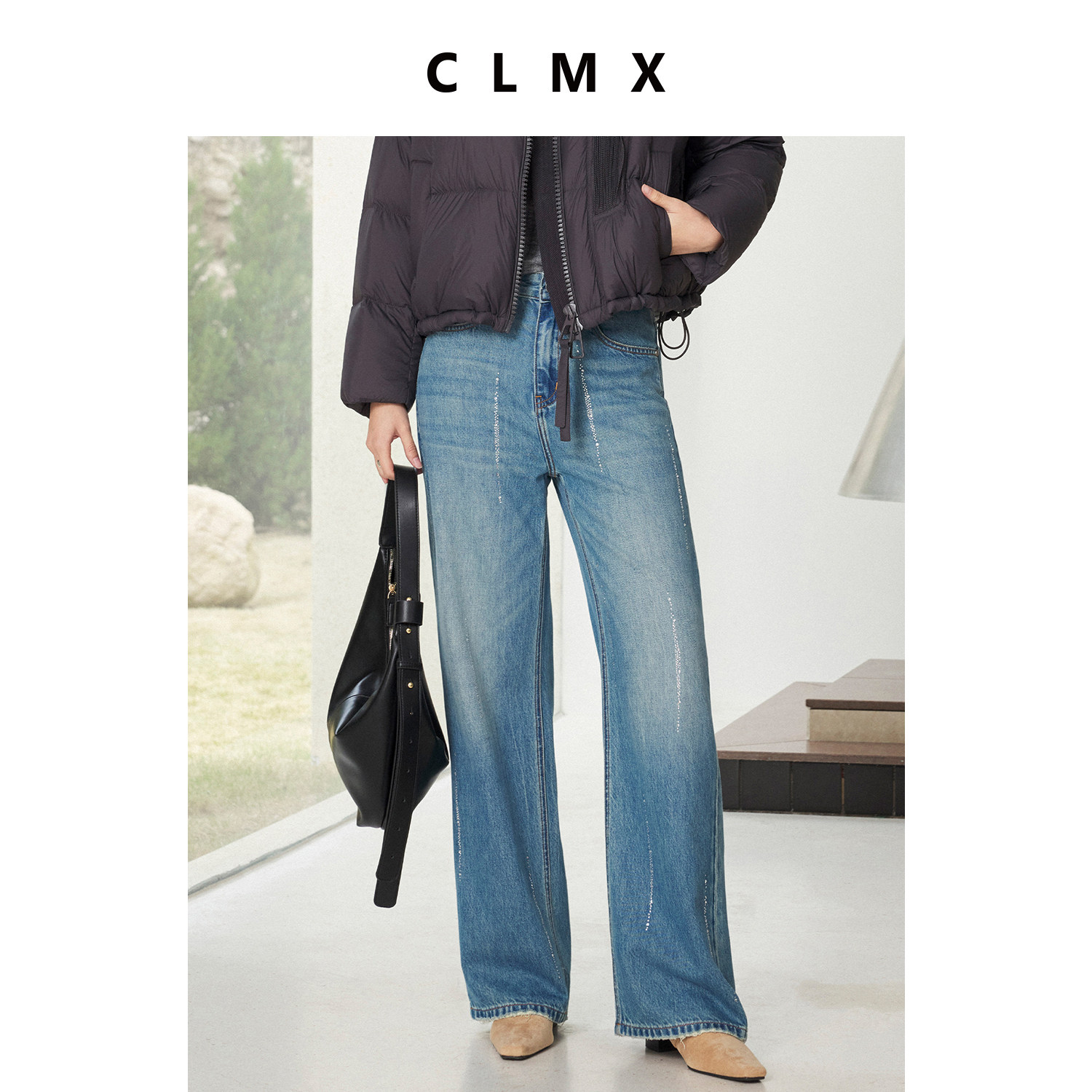 CLMX棉莱赛尔亚麻混纺斜纹牛仔布直筒廓形宽松自在时髦烫钻牛仔裤,女装/女士精品,牛仔裤,淘宝优惠券,粉丝福利购,淘宝优惠卷