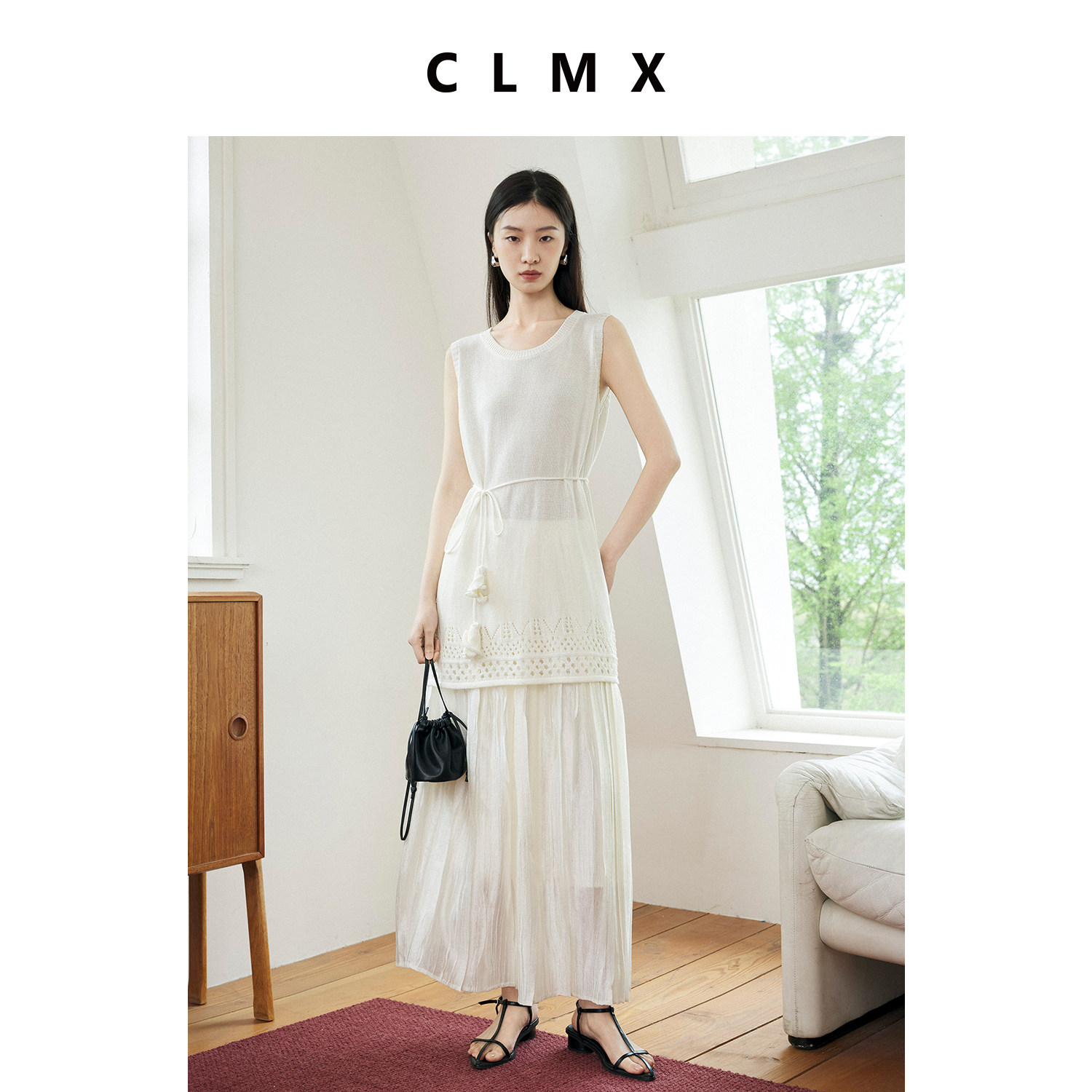 CLMX莱赛尔亚麻镂空针织背心