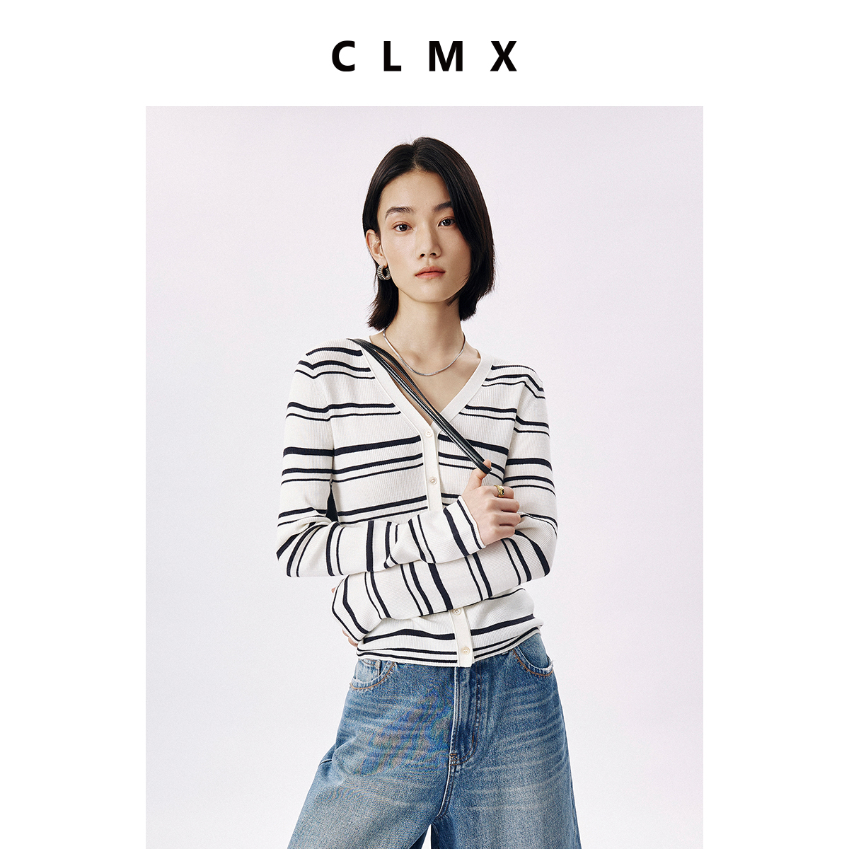 CLMX可机洗易打理60支羊毛混纺纱线 轻薄感经典多色V领针织开衫
