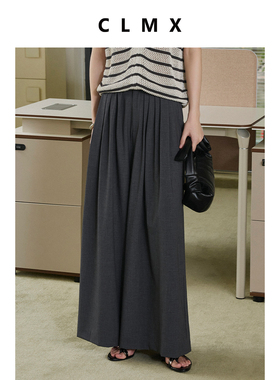 CLMX十字纹肌理丝羊毛混纺面料 随性松弛感立体压褶宽松阔腿裤