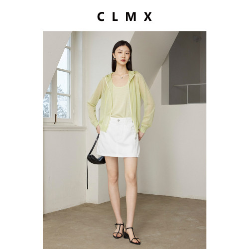 CLMX绵羊毛连帽拉链针织开衫女