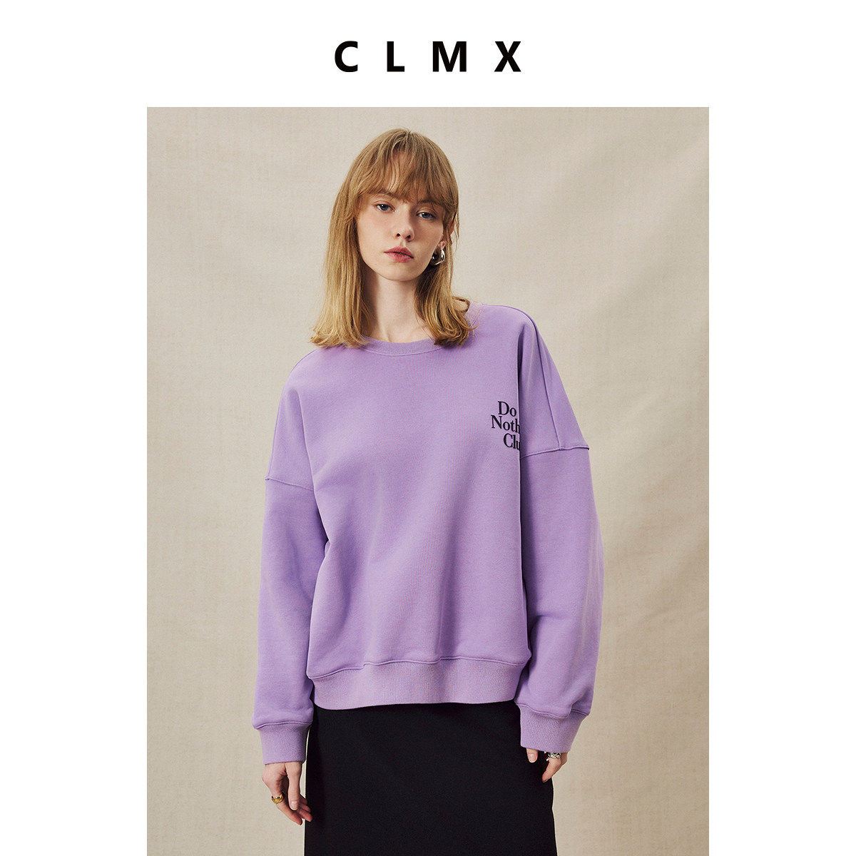 CLMX高克重加厚抓绒纯棉卫衣布 复古字母印花圆领廓形加绒卫衣,女装/女士精品,卫衣/绒衫,淘宝优惠券,粉丝福利购,淘宝优惠卷