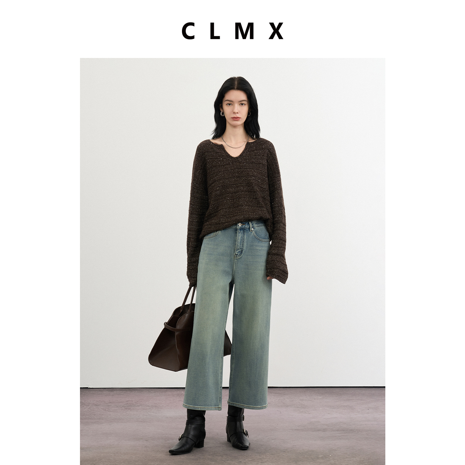 CLMX直筒九分牛仔裤加厚保暖抓绒棉莱赛尔斜纹面料秋冬休闲长裤女