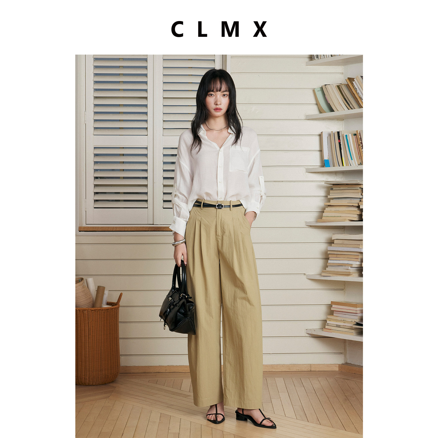CLMX复古仿麻感四色落肩宽松长袖衬衣女春夏通勤高级气质衬衫上衣