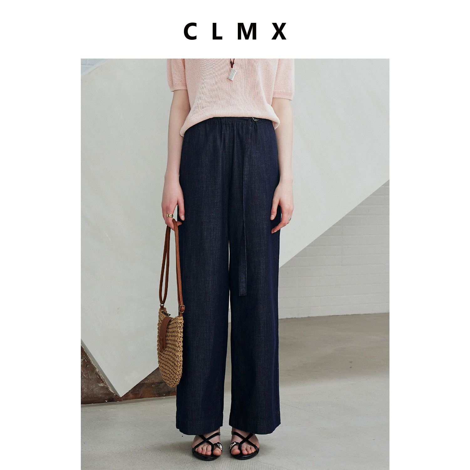 CLMX轻盈凉感莱赛尔亚麻混纺面料 随性松弛原色风宽松阔腿牛仔裤