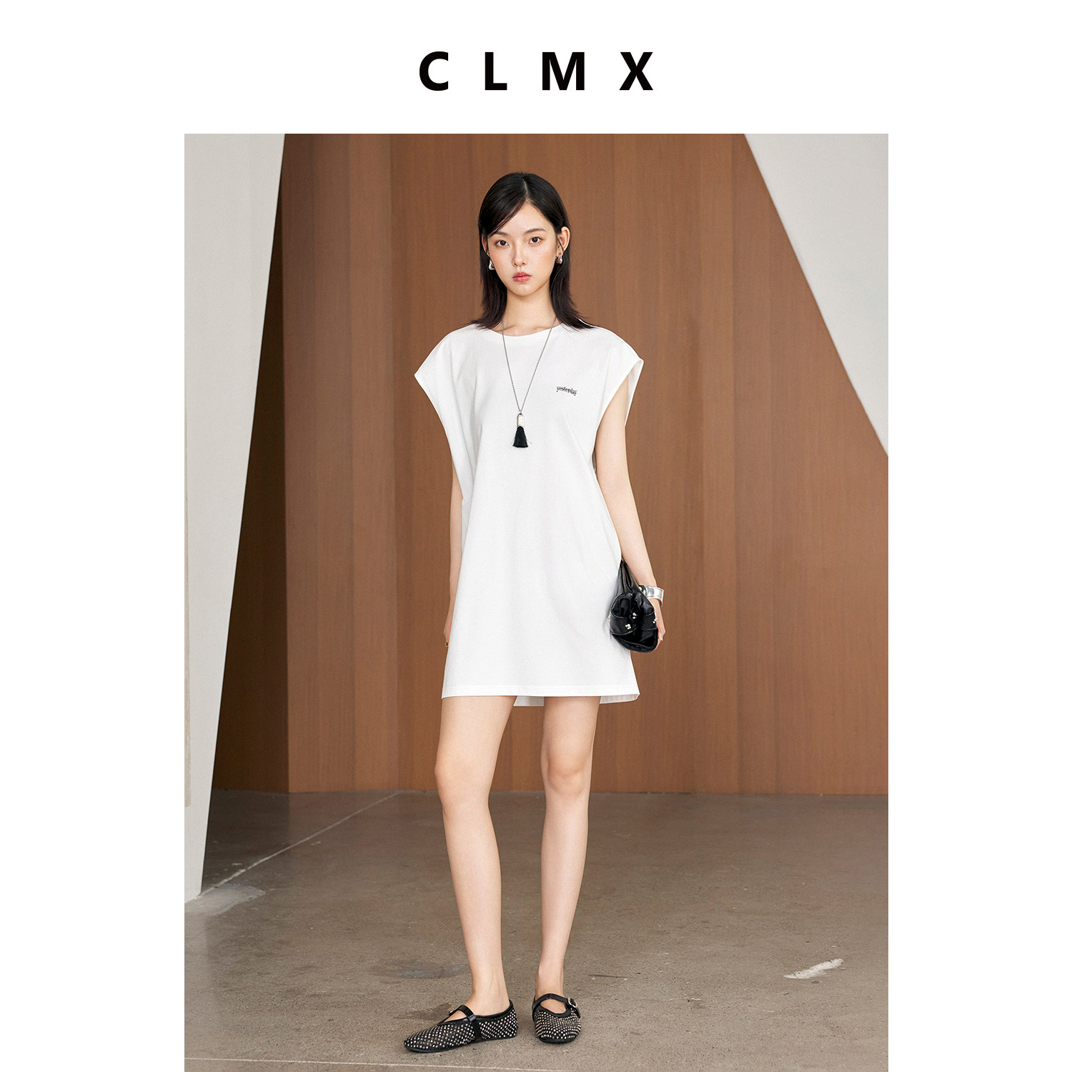 CLMX夏季无袖宽松通勤连衣裙