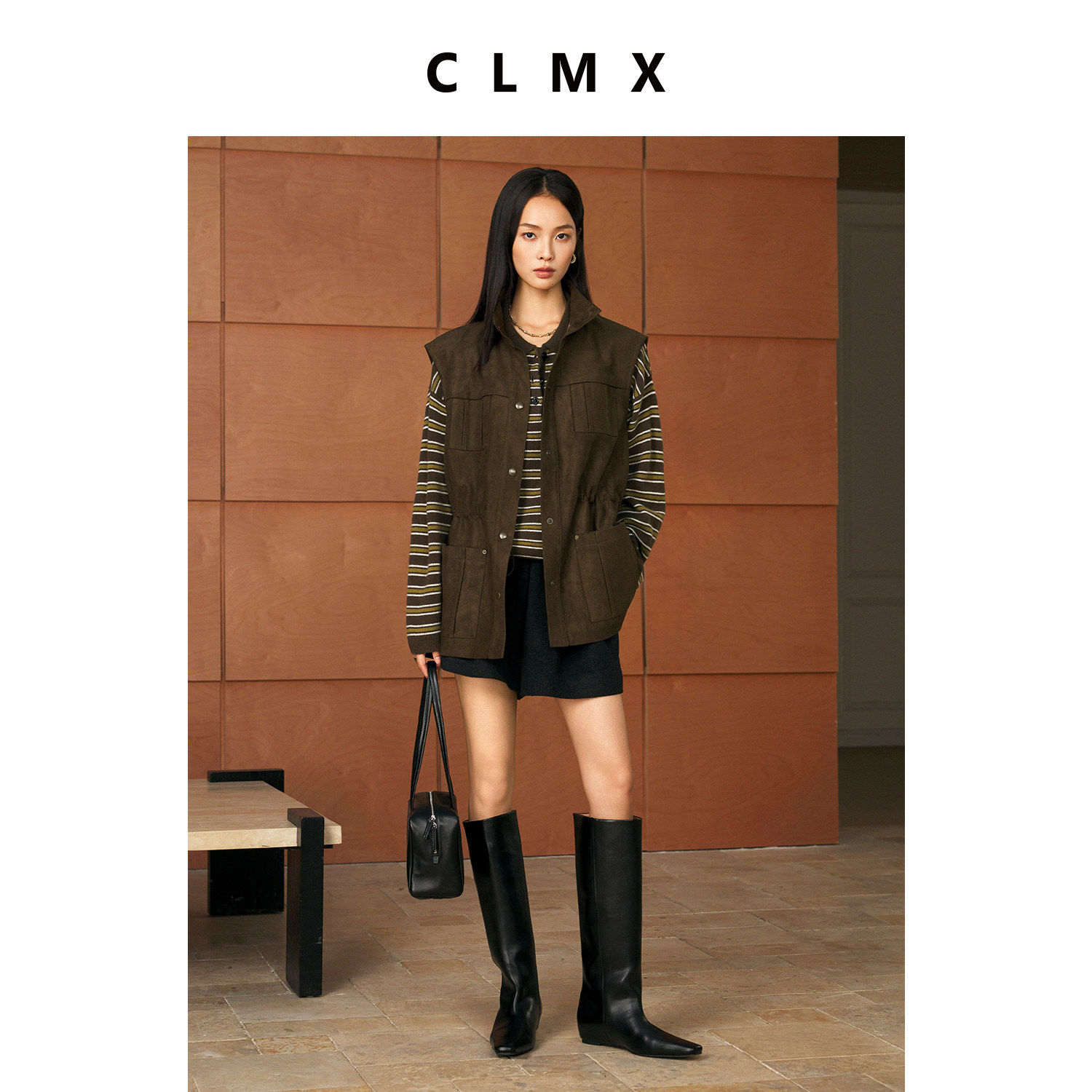 CLMX仿麂皮绒无袖马甲外套