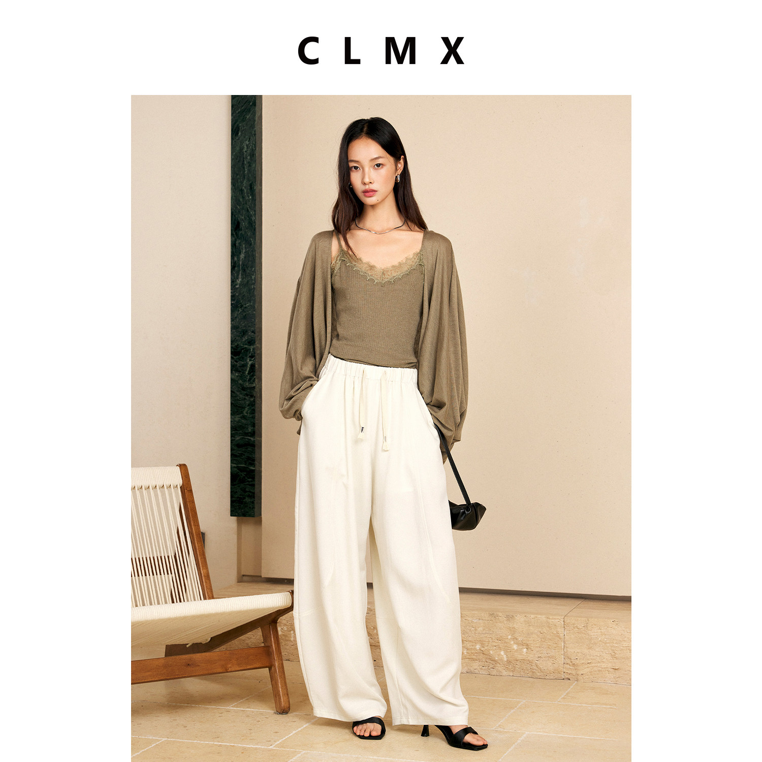 CLMX蕾丝吊带针织开衫两件套