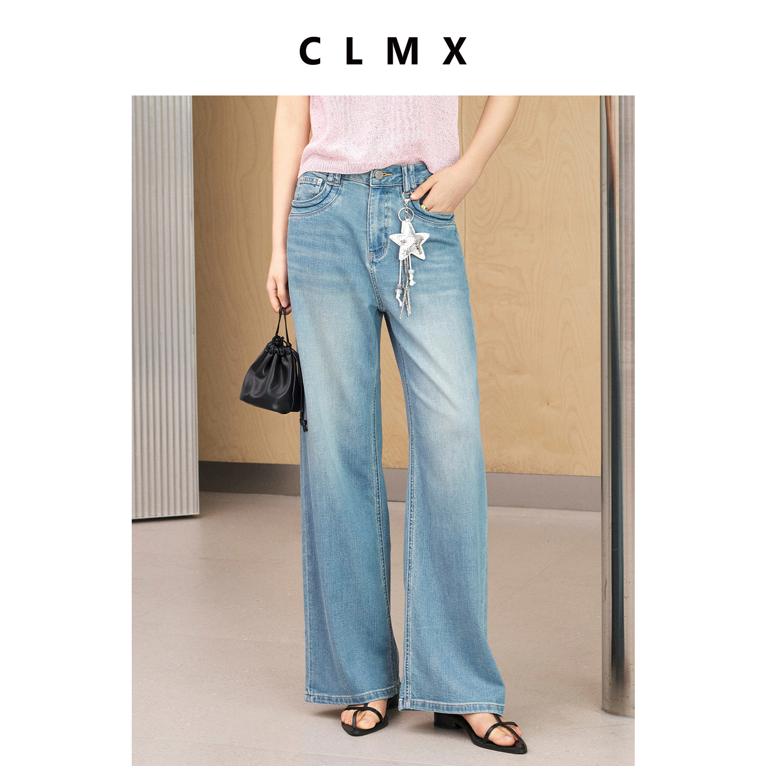CLMX复古弹力直筒薄款牛仔裤女