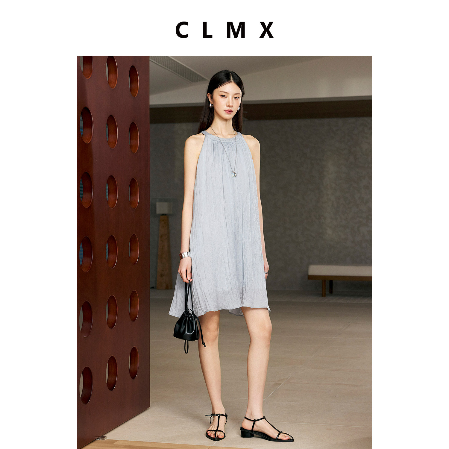 CLMX夏季挂脖A字高级感连衣裙