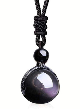 天然彩虹眼16mm黑曜石双眼单珠吊坠男女款项链项坠情侣水晶