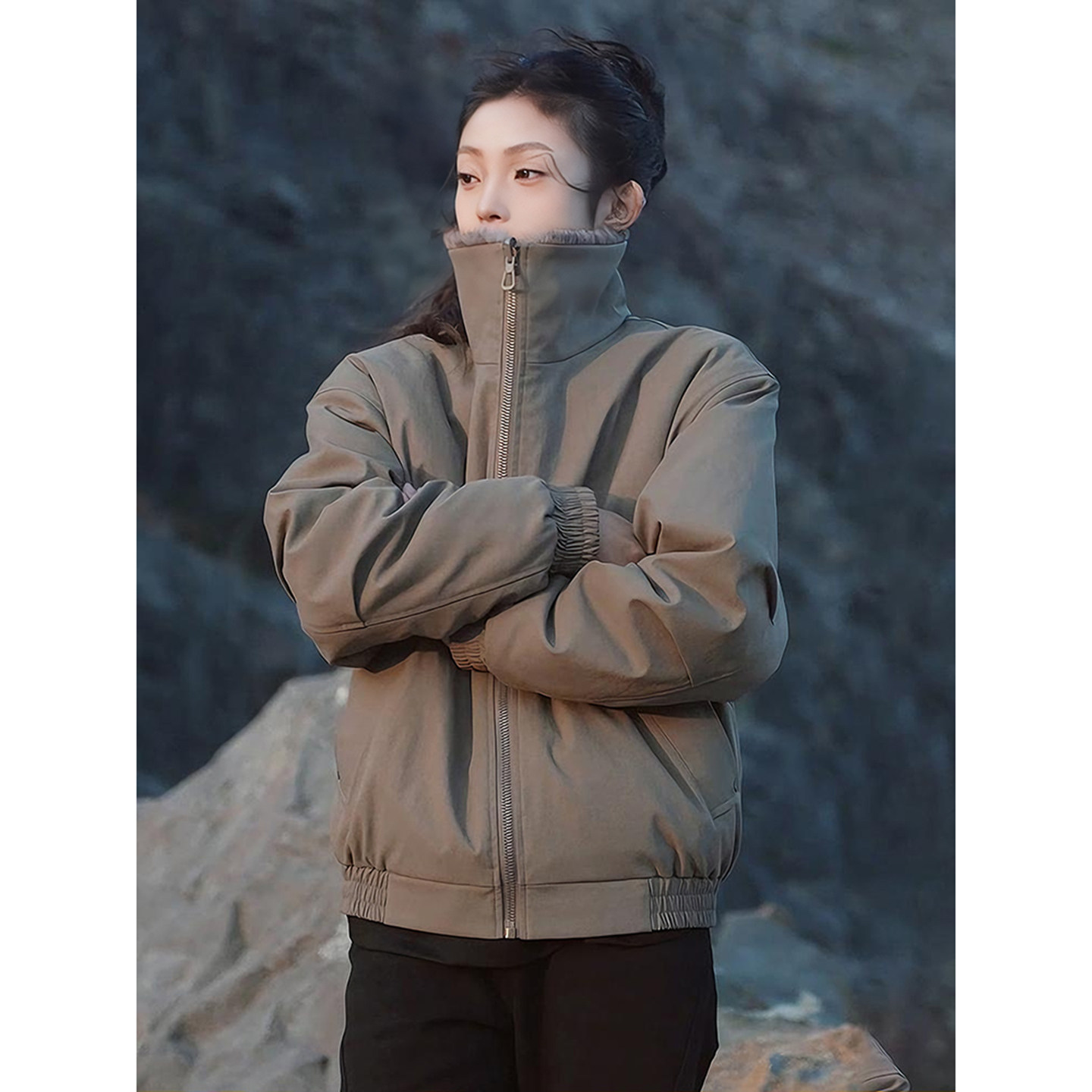 双面穿水洗帆布外套男女冬季加绒加厚座山雕毛领棉服保暖立领夹克,男装,棉衣,淘宝优惠券,粉丝福利购,淘宝优惠卷