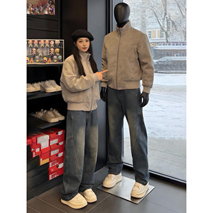 美式扎染PU皮衣夹克棉服男款秋冬加绒羊羔绒棉衣boxy廓形短款外套