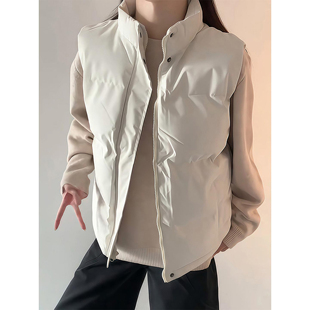 白色立领羽绒马甲男款冬季韩系加厚叠穿坎肩背心外穿运动棉服外套