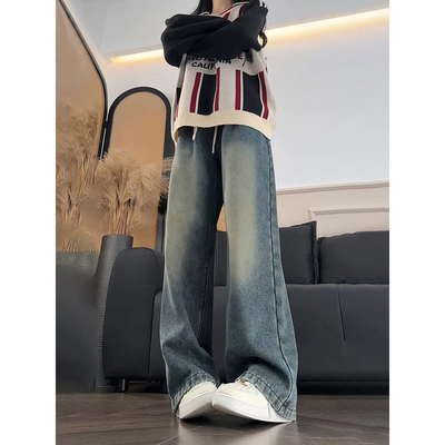 加绒微喇牛仔裤加厚美式高街裤子