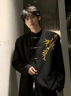 新中式国风刺绣西服套装男士穿搭一整套高级感dk外套订婚男装衣服