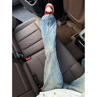 高街弯刀裤 美式 子修身 窄版 闪电纹斜切微喇牛仔裤 直筒长裤 男女冬季