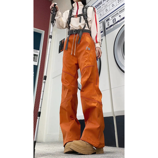 子户外运动登山裤 男女秋冬加厚防水防风裤 冲锋裤 橙色软壳加绒工装