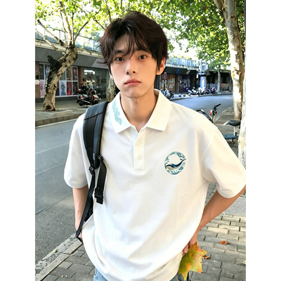 美式潮牌刺绣polo衫短袖男生夏季