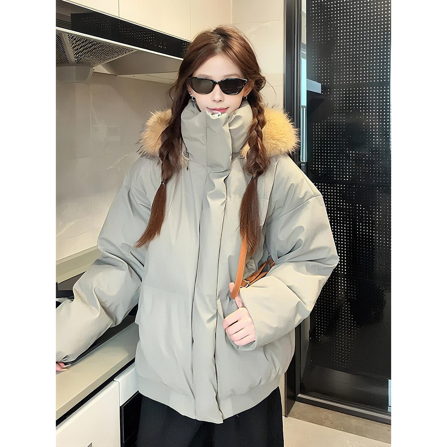 毛领连帽羽绒棉服男加厚棉衣外套