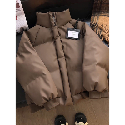 美式羽绒棉服男款美拉德pu皮棉袄