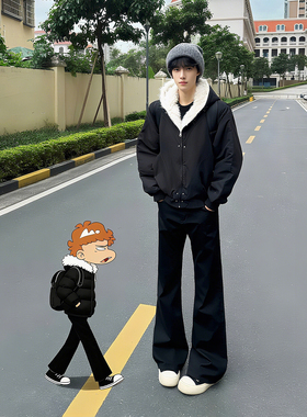 黑色加绒微喇西裤男款秋冬高街痞帅高级感裤子遮肉显瘦弯刀休闲裤