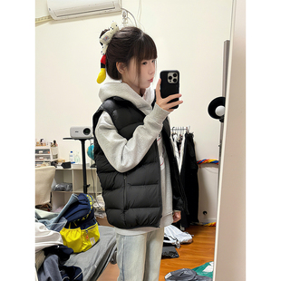 黑色短款羽绒马甲男女秋冬季高级感加厚保暖棉服叠穿无袖坎肩外套