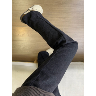 cleanfi黑色加绒毛呢西裤男款冬季老钱风垂感裤子加长直筒休闲裤