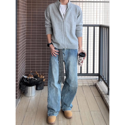 立领拉链毛衣男款冬季加厚针织衫