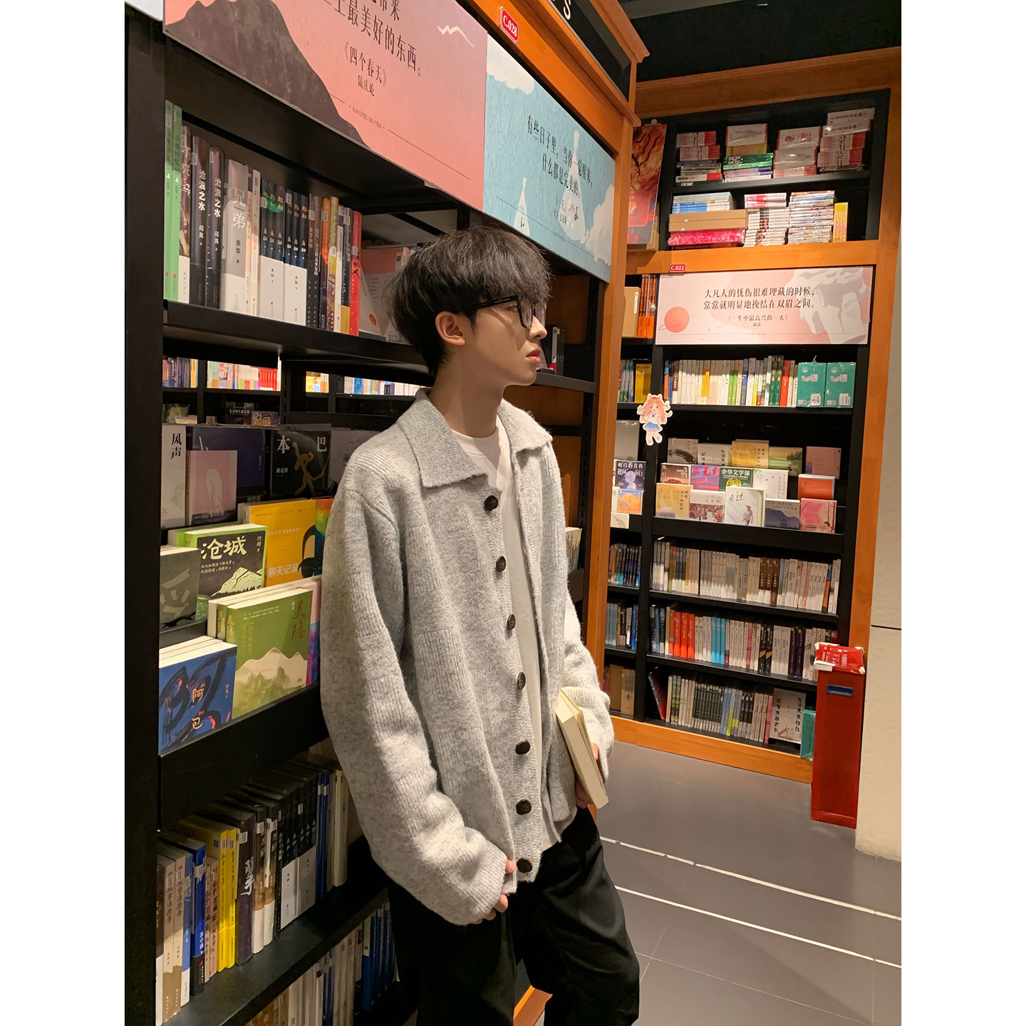 灰色针织开衫毛衣男款秋冬松弛感老钱风外套重磅美式复古翻领夹克