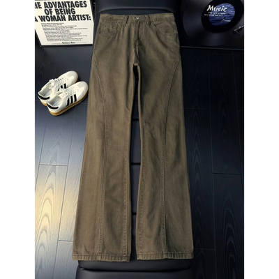 加绒弯刀牛仔裤美拉德棕咖色裤子