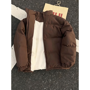 美拉德咖色加厚羽绒棉服男款冬季美式立领短款面包服保暖棉袄外套