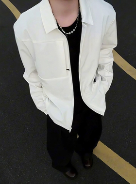 白色翻领行政夹克男士秋季穿搭高级感痞帅外套工装三防软壳冲锋衣