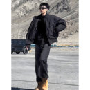 黑色美式飞行夹克棉服男冬季加厚夹棉棒球服廓形短款工装棉衣外套