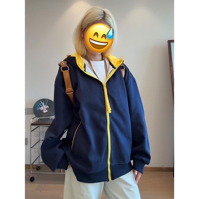 美式连帽开衫卫衣男撞色拼接外套