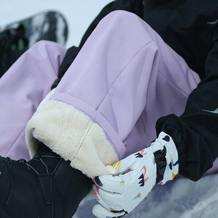 紫色东北防寒滑雪裤男款冬季加绒加厚羊羔绒裤子防水外穿冲锋棉裤