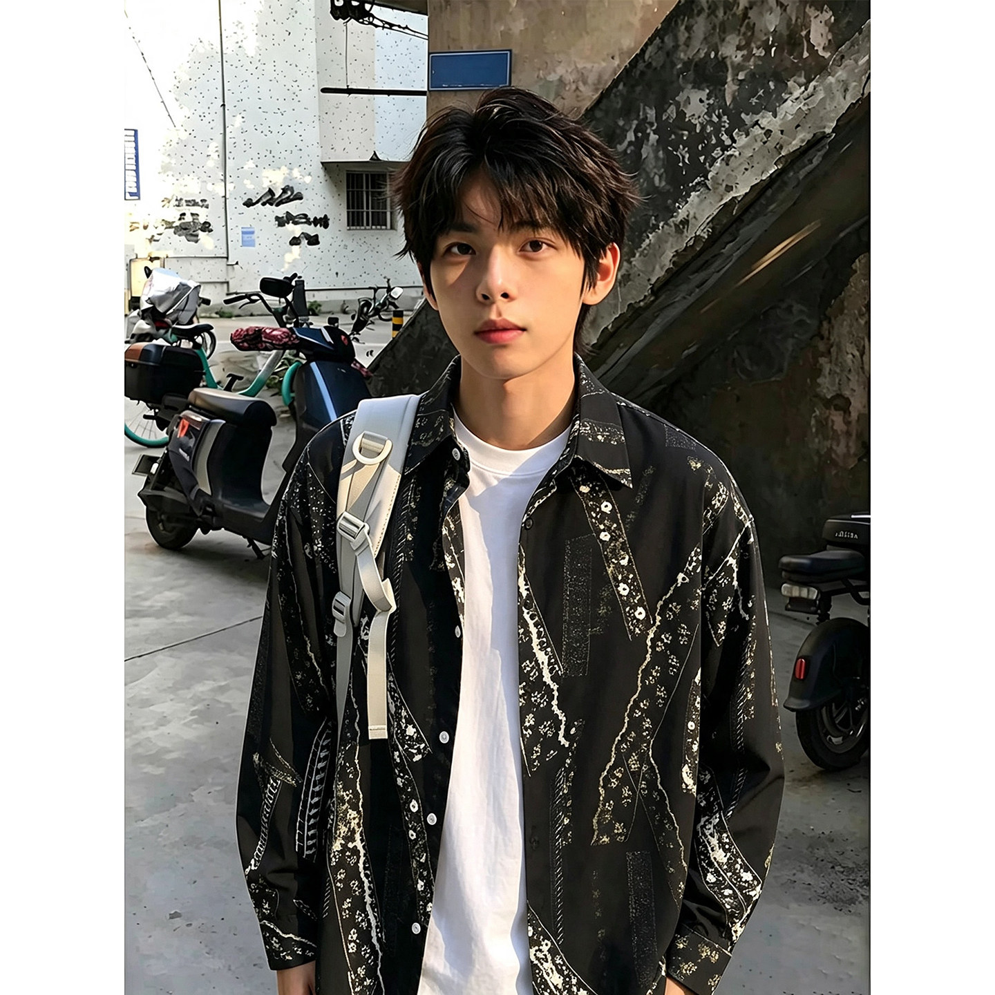 老钱风古巴领花衬衫男生秋季穿搭图片