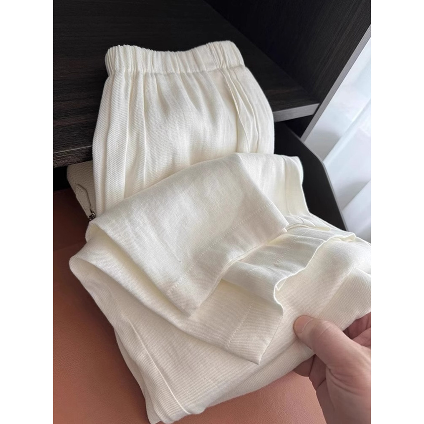 白色天丝亚麻阔腿裤男款秋季垂感慵懒松弛感裤子宽松直筒休闲长裤,男装,休闲裤,淘宝优惠券,粉丝福利购,淘宝优惠卷