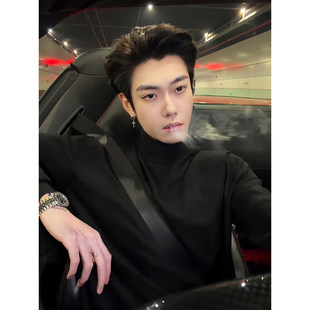 黑色半高领毛衣男士秋冬人夫感修身显瘦针织上衣高级感内搭打底衫