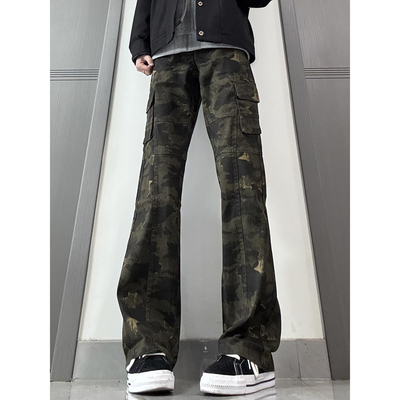 微喇迷彩高腰牛仔裤加厚高街裤子