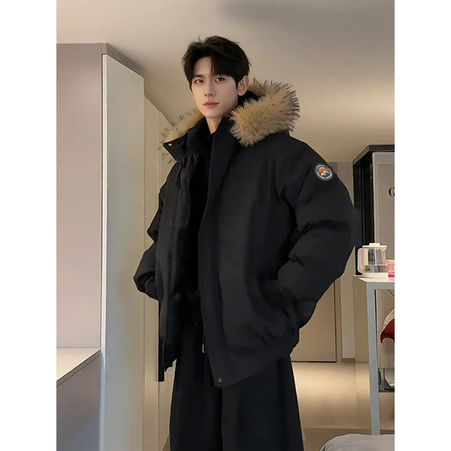 美式工装派克羽绒棉服男款冬季大毛领连帽棉衣外套加厚面包服袄子